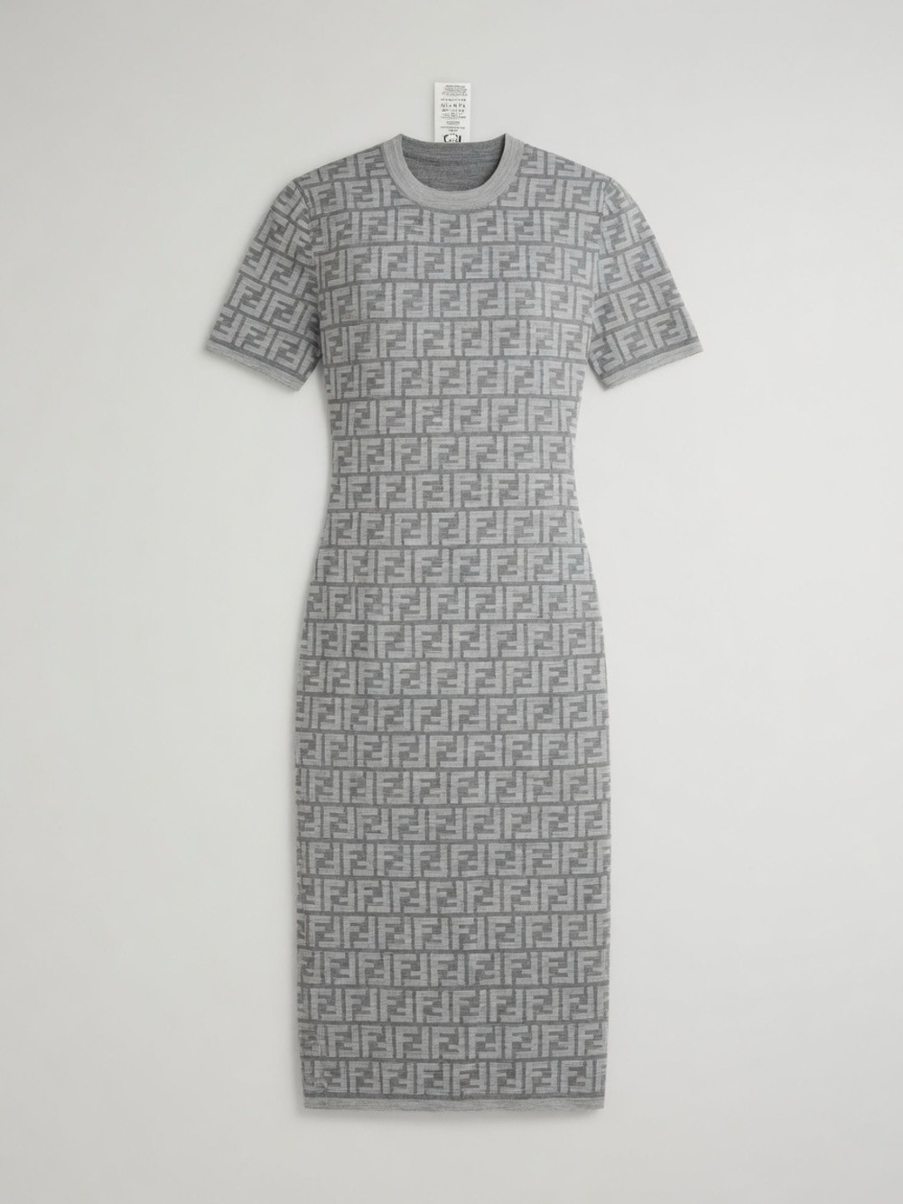 Fendi Light Gray FF-Pattern Knit Midi Dress